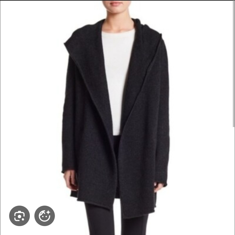 Vince Black Hooded Open-Front Cardigan